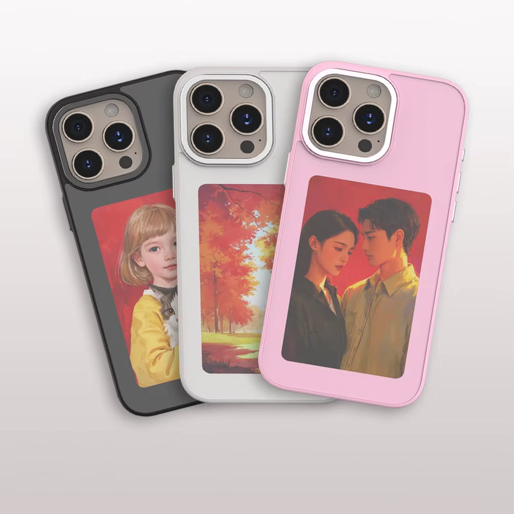 High End DIY Screen Projection AI Phone Case for Iphone 16 15 14 13 Pro Max Smart NFC E-Ink Screen Couple Photo Shockproof Shell