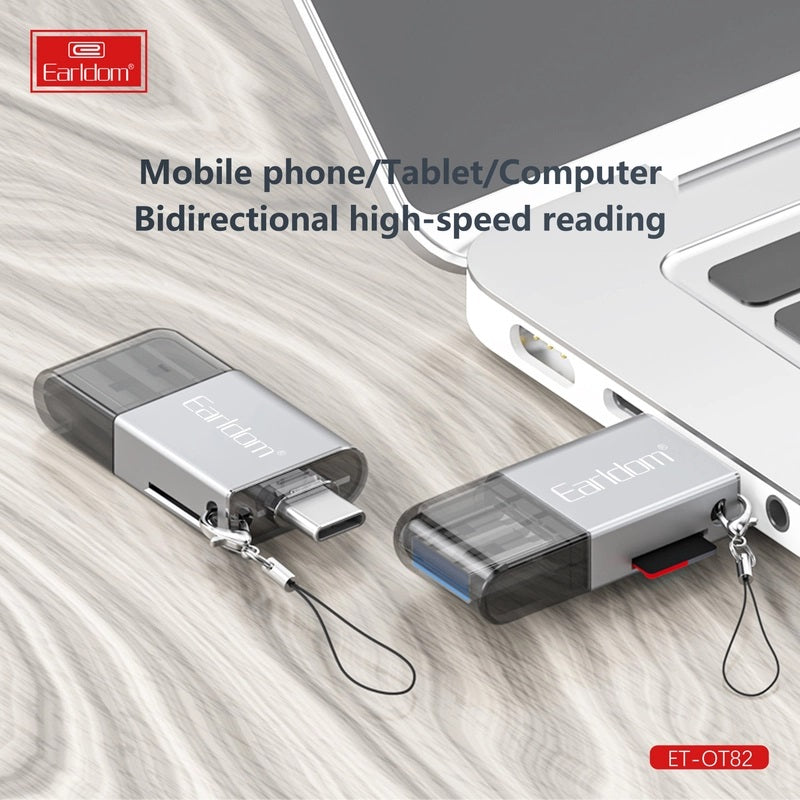 Earldom OT82 4-in-1 High-Speed Card Reader – USB, Lightning & Type-C