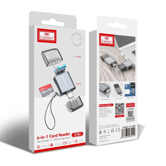 Earldom OT82 4-in-1 High-Speed Card Reader – USB, Lightning & Type-C