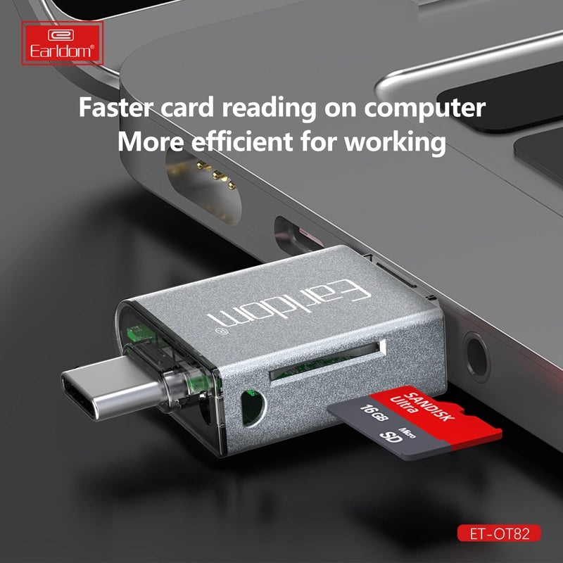 Earldom OT82 4-in-1 High-Speed Card Reader – USB, Lightning & Type-C