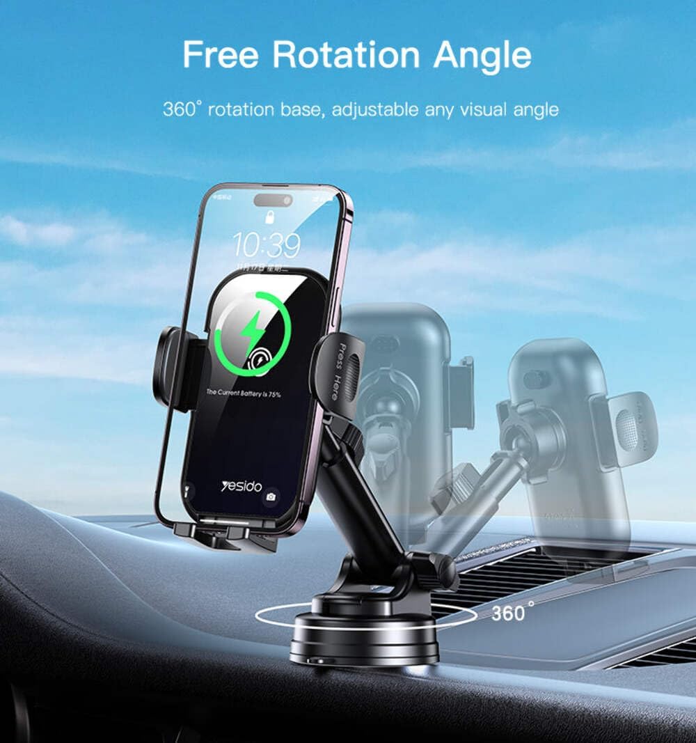 wireless phone holder for car, 2 in 1, 360 rotating suction cup air vent phone holder for all mobile phones (4-7inch) black
