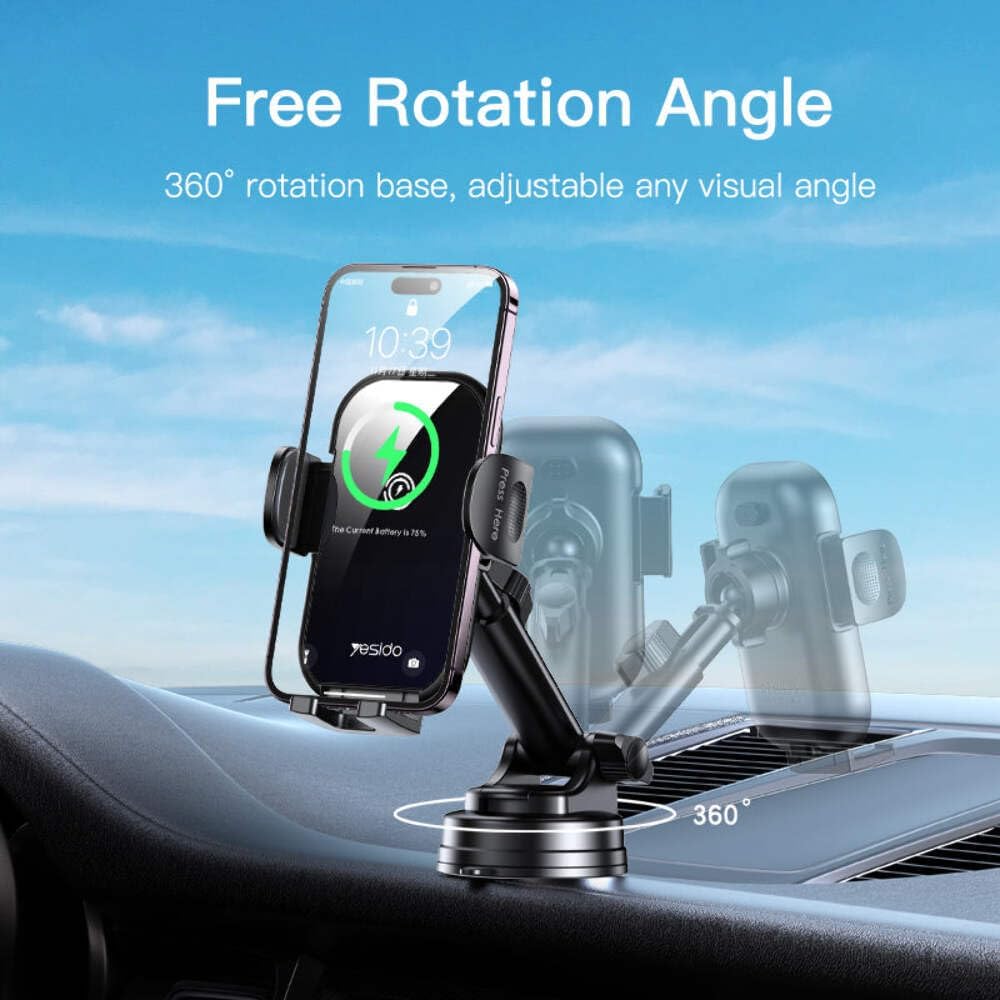 wireless phone holder for car, 2 in 1, 360 rotating suction cup air vent phone holder for all mobile phones (4-7inch) black