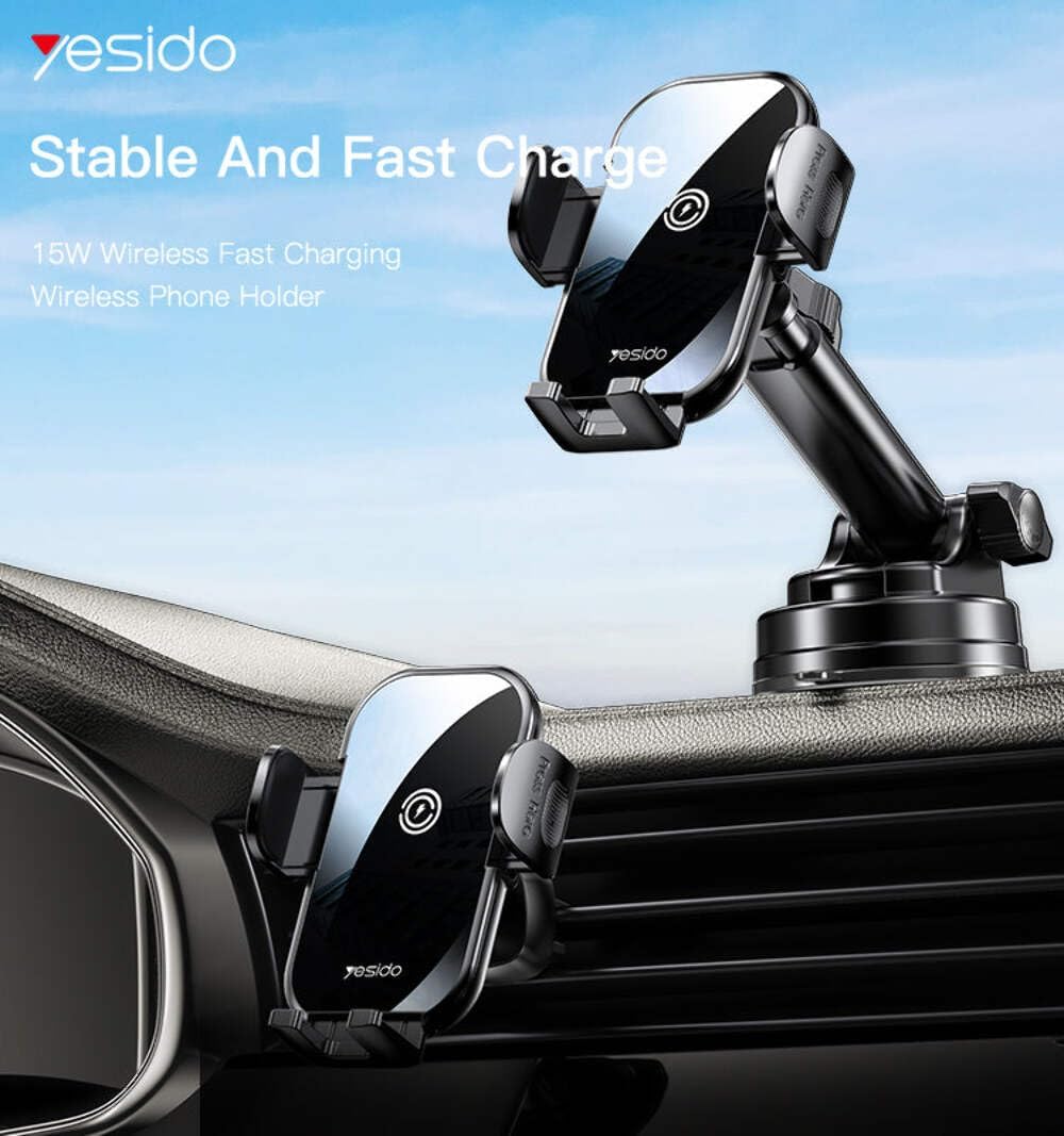 wireless phone holder for car, 2 in 1, 360 rotating suction cup air vent phone holder for all mobile phones (4-7inch) black