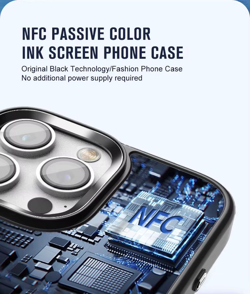 4 Inch NFC Ink Phone Case for Iphone 16 15 14 13 Pro Max High-Definition Intelligent DIY Four-Color Ink Screen Protection Cover