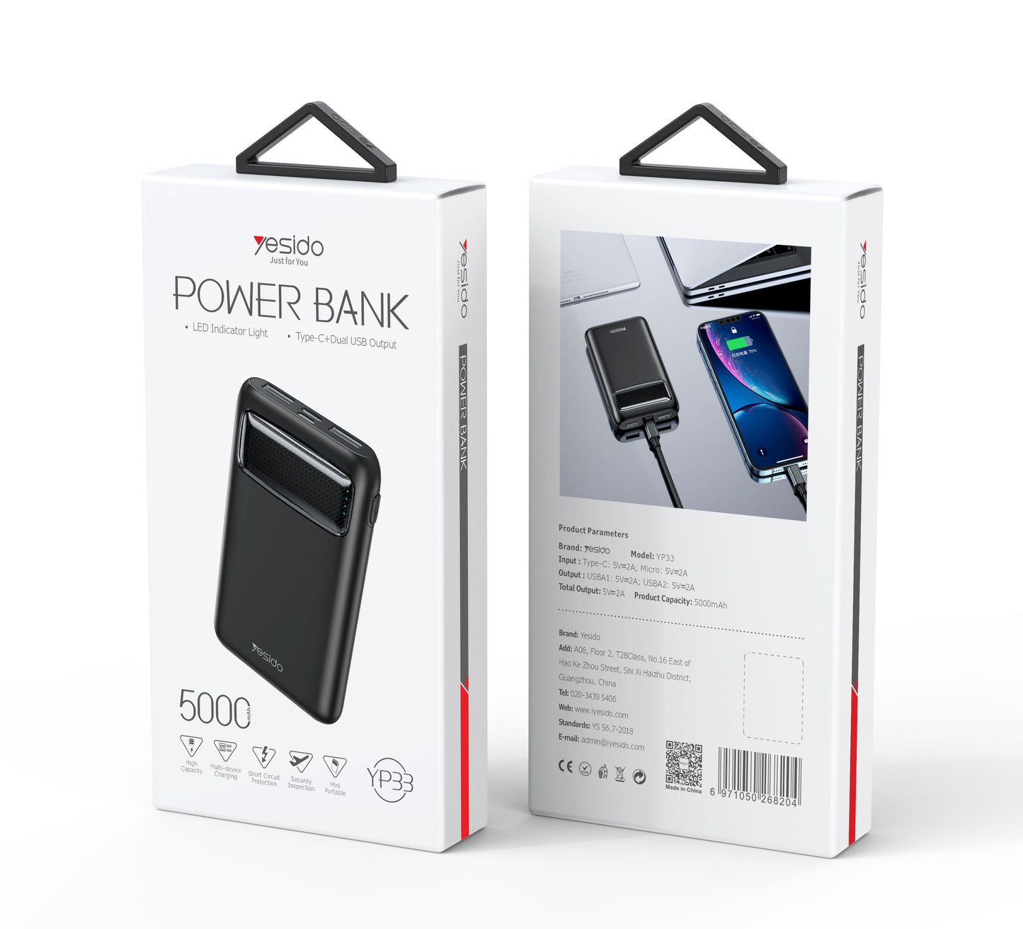 YP33 Hot Sale Support Charge 2 Devices At The Same Time Phone Outdoor Power Bank 5000mAh Portable