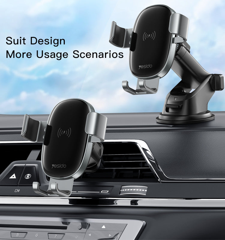 C123 Double Base Car Mobile Phone Holder | Charger With 10W 15W Qi Wireless Charging
