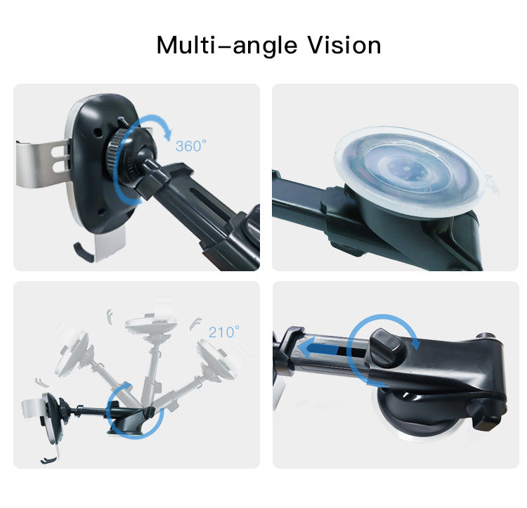 C123 Double Base Car Mobile Phone Holder | Charger With 10W 15W Qi Wireless Charging