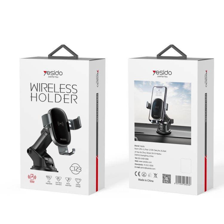 C123 Double Base Car Mobile Phone Holder | Charger With 10W 15W Qi Wireless Charging