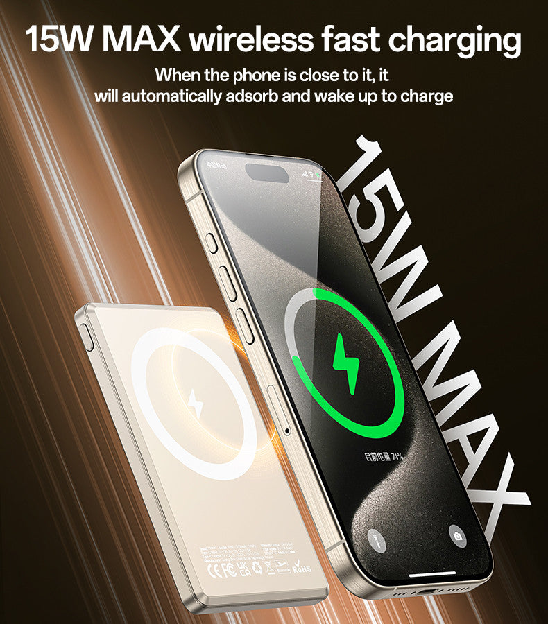 YP66 5000mAh 15W Wireless Fast Charging Digital Display Power Aluminum Alloy Magnetic Power Bank