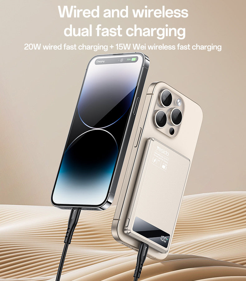 YP66 5000mAh 15W Wireless Fast Charging Digital Display Power Aluminum Alloy Magnetic Power Bank