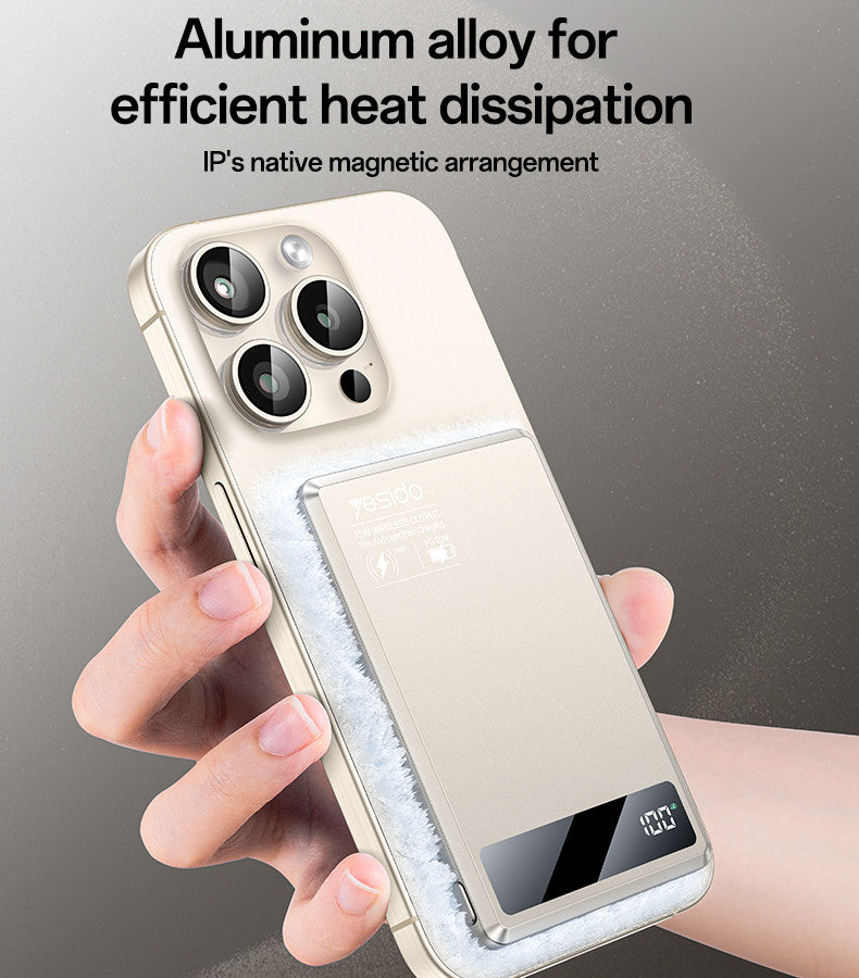 YP66 5000mAh 15W Wireless Fast Charging Digital Display Power Aluminum Alloy Magnetic Power Bank