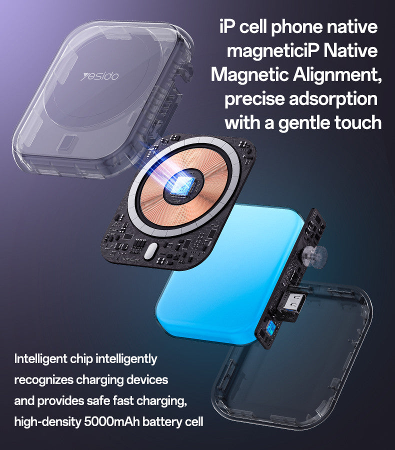 YP59 5000mAh PD20W Fast Charging Earphone&Smart Watch 3 in 1 15W Wireless Charging Power Bank