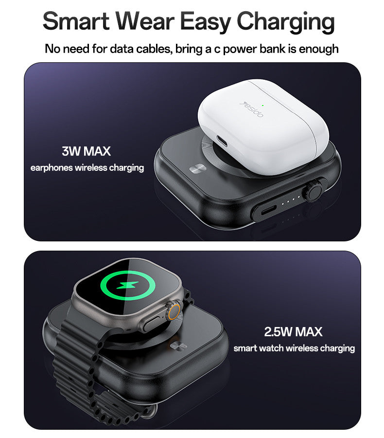 YP59 5000mAh PD20W Fast Charging Earphone&Smart Watch 3 in 1 15W Wireless Charging Power Bank