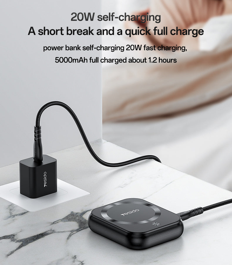 YP59 5000mAh PD20W Fast Charging Earphone&Smart Watch 3 in 1 15W Wireless Charging Power Bank