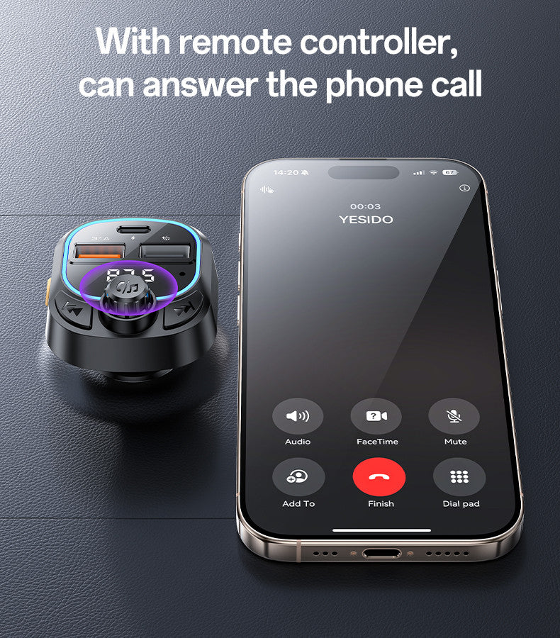 Y70 BT5.3 Support Charging 3 Devices With Remote Controller BT & FM Transmittor Car Charger