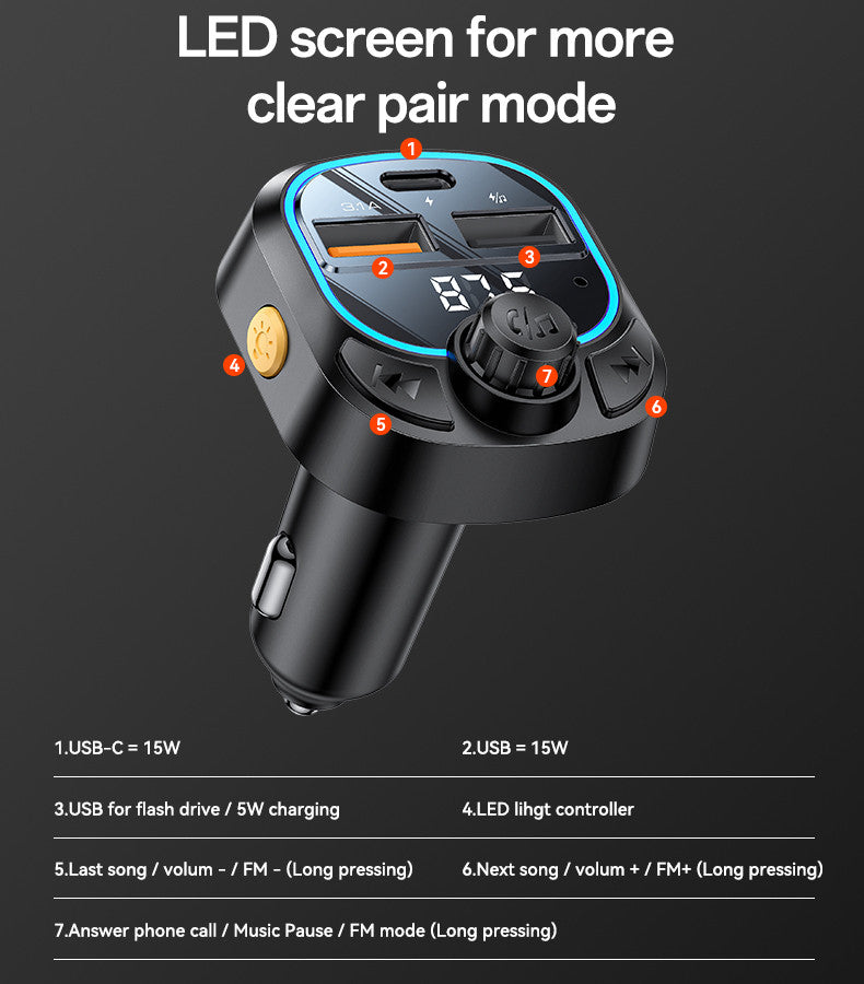 Y70 BT5.3 Support Charging 3 Devices With Remote Controller BT & FM Transmittor Car Charger