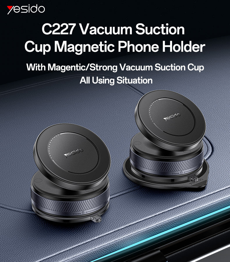 Yesido C227 Magnetic Car Phone Holder, 360° Rotating Dashboard Mount, 16N Strong Magnet, Universal Compatibility, Black