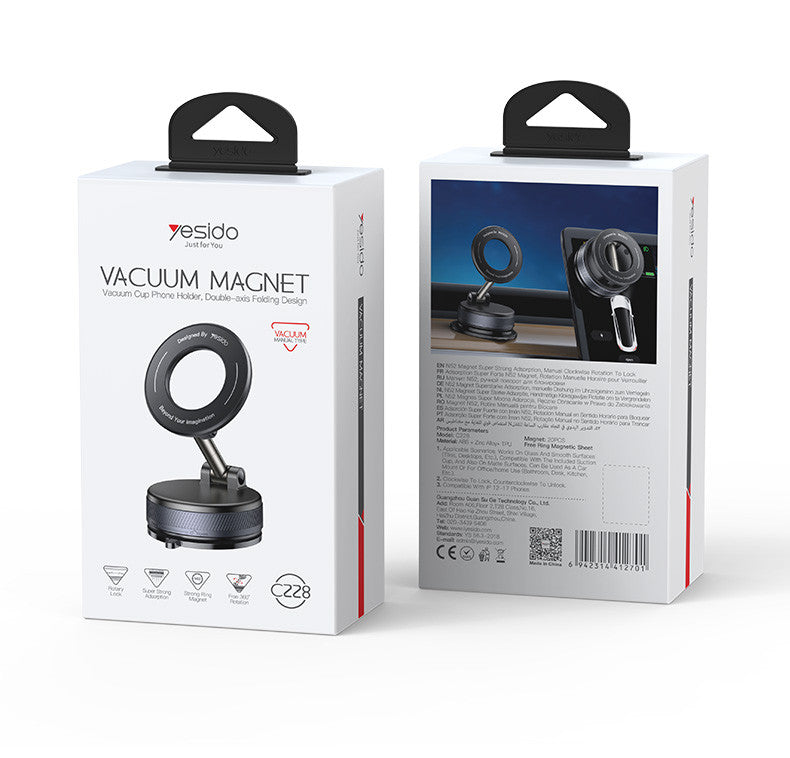 Yesido C228 Magnetic Car Phone Holder – 360° Rotation with Foldable Clamp Arm & Vacuum