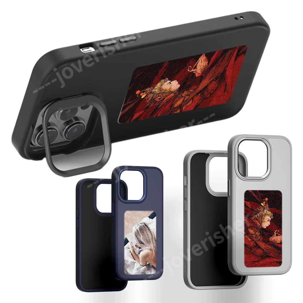 NFC DIY Picture Ink Stand Phone Case Bracket for Iphone 15 14 13 Pro Max Holder Case Screen Phone Cover Cartoon Ink Protection