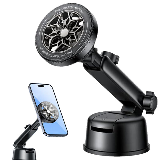 Magnetic Phone Holder for Cars, 360 Degree Rotation Car Dashboard Ring-Shaped N52 Magnetic Phone Holder for Cars  Telescopic Clamp Arm  4-in-1 Portable Design