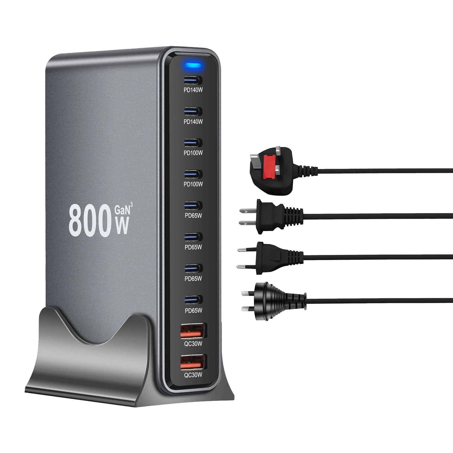 800W Gan Charger USB C Fast Desktop 10-Port USB Type C PD3.1 Charger Fast Charging for Iphone 16 15 14 Samsung S24 Xiaomi Laptop