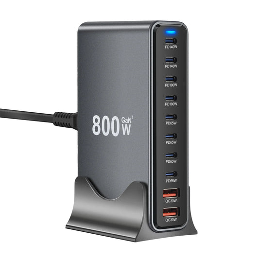 800W Gan Charger USB C Fast Desktop 10-Port USB Type C PD3.1 Charger Fast Charging for Iphone 16 15 14 Samsung S24 Xiaomi Laptop